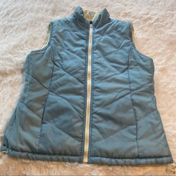 Ruff Hewn Reversible Zipper Down Vest Cream and Blue Size Large - Picture 3 of 9